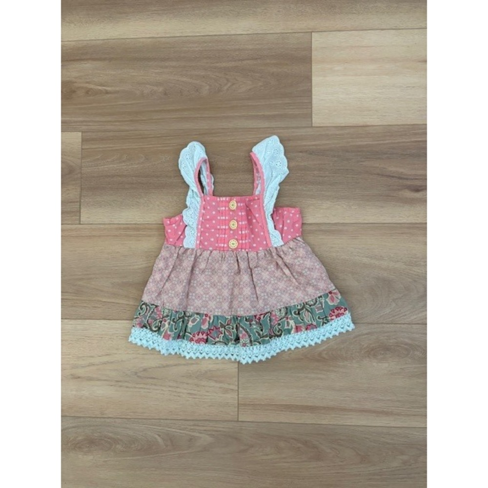 Matilda Jane Girls Pink Mixed Print Eyelet Lace Tiered Tank Top Size 4
